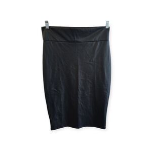 SIMLU FAUX-LEATHER STRETCH BLACK PULL-ON Slit SLIM FITTED PENCIL SKIRT LG